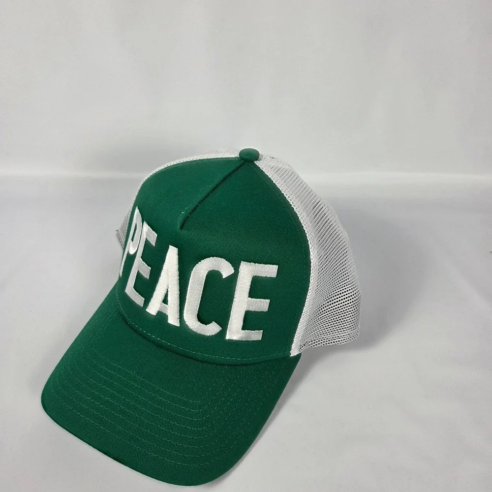 New Era Retro Peace Trucker Hat Green White Mesh Snapback Cap 9FORTY OSFM